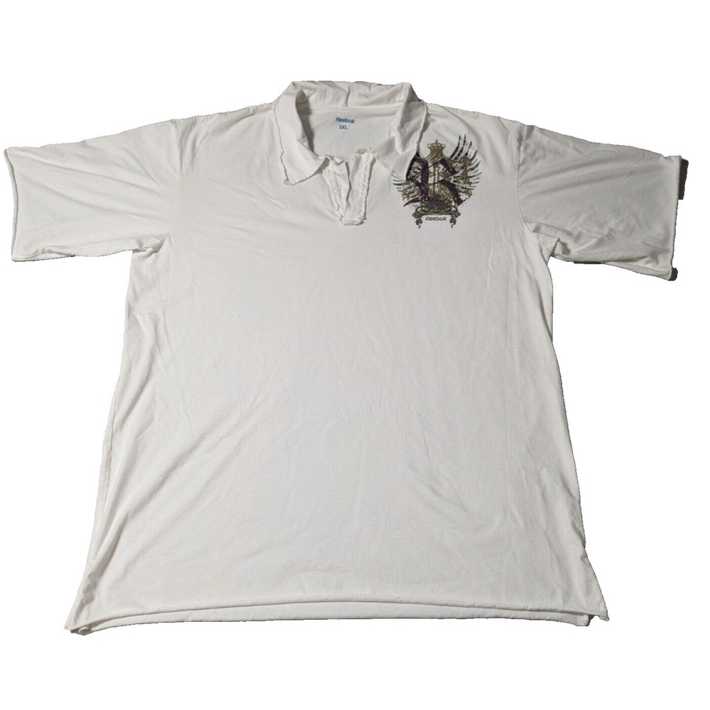 REEBOK Men 3XL White Cotton‎ Double-Sided Graphic Print Short Sleeve Polo Shirt